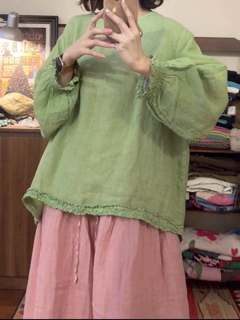 100% Linen Fresh Green Tunic Top – Brand New with Tags